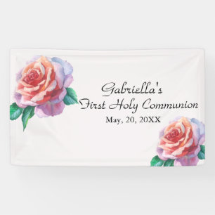 Peach Watercolor First Holy Communion Banner
