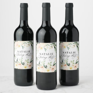 Peach watercolor floral 30th birthday party favour wine label