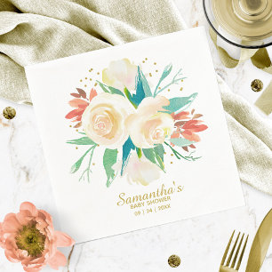 Peach Watercolor Floral Baby Shower Napkin