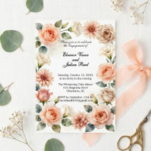 Peach Watercolor Floral Botanical Engagement Party