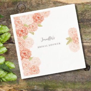 PEACH WATERCOLOR FLORAL BRIDAL SHOWER NAPKIN