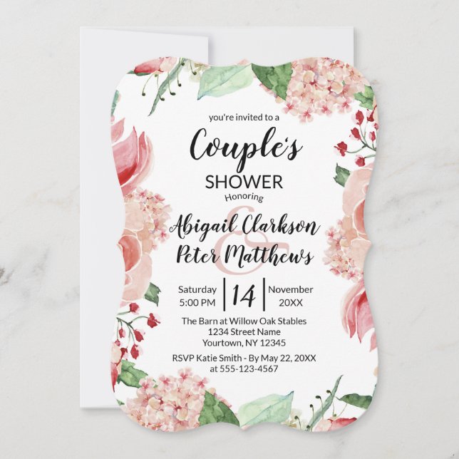 Peach Watercolor Floral Couples Wedding Shower Invitation (Front)