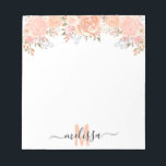 Peach Watercolor Floral flower Monogram  Notepad<br><div class="desc">This design may be personalised in the area provided by changing the photo and/or text. Or it can be customised by clicking Personalise this Template and then choosing the click to customise further option and delete or change the colour of the background, add text, change the text colour or style,...</div>