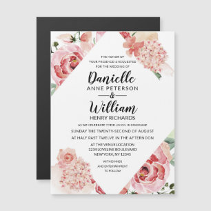 Peach Watercolor Floral Geometric Chic Wedding Magnetic Invitation