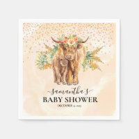 Peach Watercolor Floral Highland Cow Calf Baby