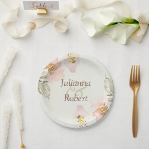 Peach watercolor floral   paper plates
