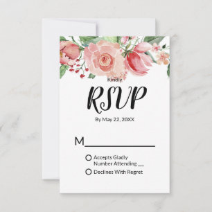 Peach Watercolor Floral Pattern Trendy Wedding RSVP Card