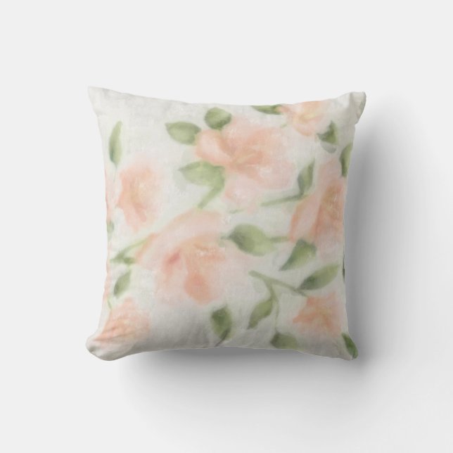 Peach Watercolor Floral Print Cushion (Front)