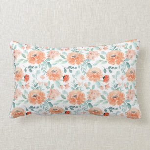 Peach Watercolor Floral Rectangular Throw Pillow