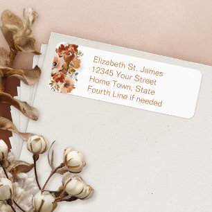 Peach Watercolor Floral Return Address Return Address Label