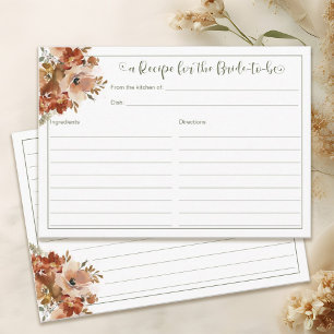 Peach Watercolor Floral Sage Bridal Shower Recipe  Enclosure Card