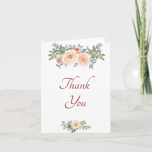 Peach watercolor floral thank you card (Front)