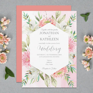Peach Watercolor Floral Wedding Invitation