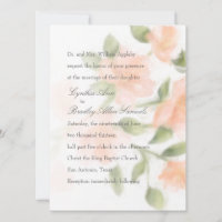 Peach Watercolor Floral Wedding Invitation