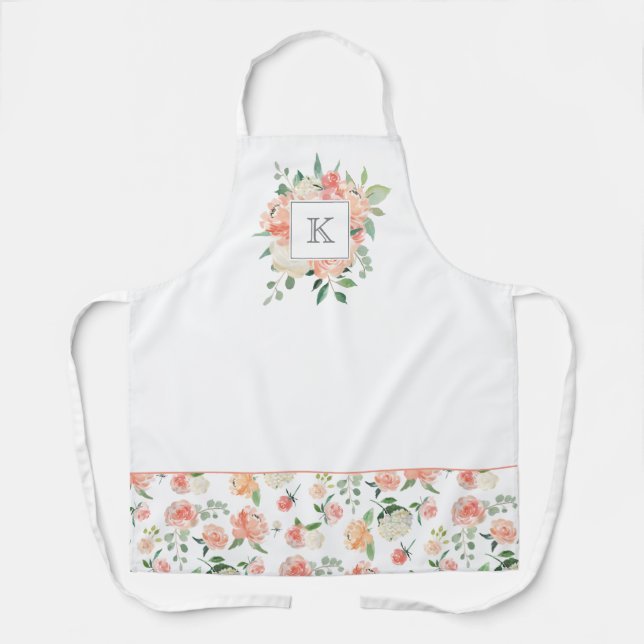 Peach Watercolor Floral with Monogram Apron (Front)