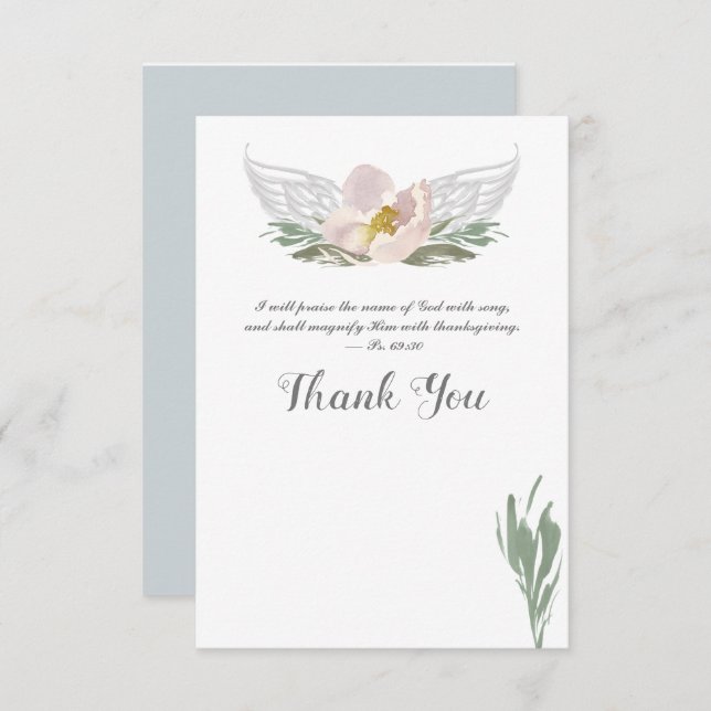 Peach Watercolor Florals Angel Wings Thank You Invitation (Front/Back)