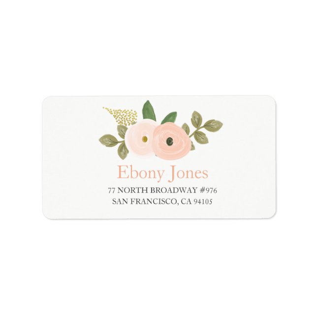 Peach Watercolor Flower Quinceanera Address Label (Front)
