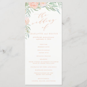 Peach Watercolor Flower Wedding Program