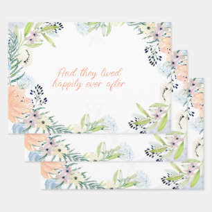 Peach Watercolor Flowers Frame Personalised Wrapping Paper Sheet