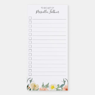 Peach Watercolor Flowers To Do List Magnetic Notepad