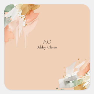 Peach watercolor pastel square sticker