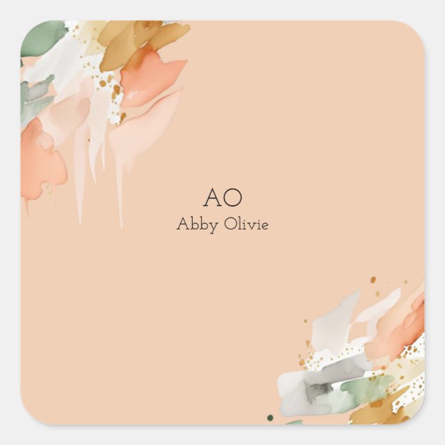 Peach watercolor pastel square sticker (Front)