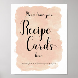 Peach Watercolor Recipe Cards Bridal Shower Sign