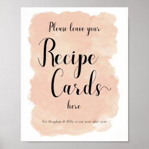 Peach Watercolor Recipe Cards Bridal Shower Sign