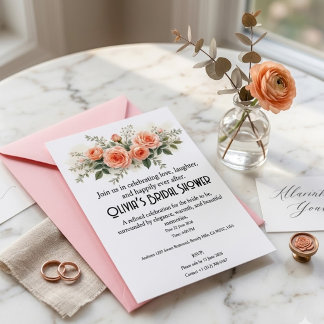 Peach Watercolor Roses Floral Bridal Shower