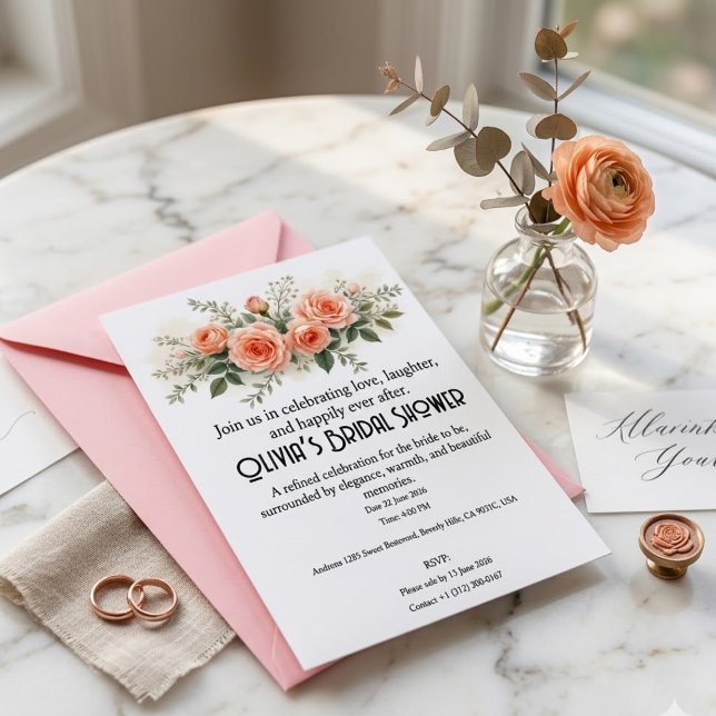 Peach Watercolor Roses Floral Bridal Shower (Creator Uploaded)