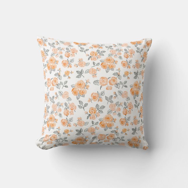 Peach watercolor roses pattern cushion (Front)