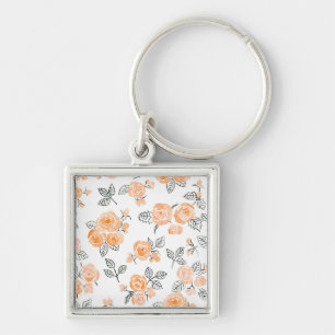 Peach watercolor roses pattern key ring