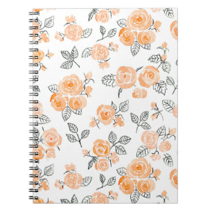 Peach watercolor roses pattern notebook