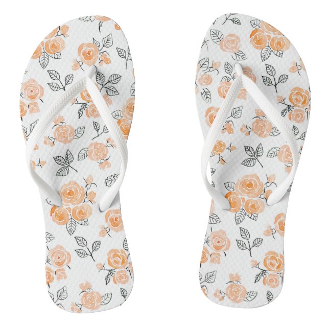 Peach watercolor roses pattern thongs (Footbed)