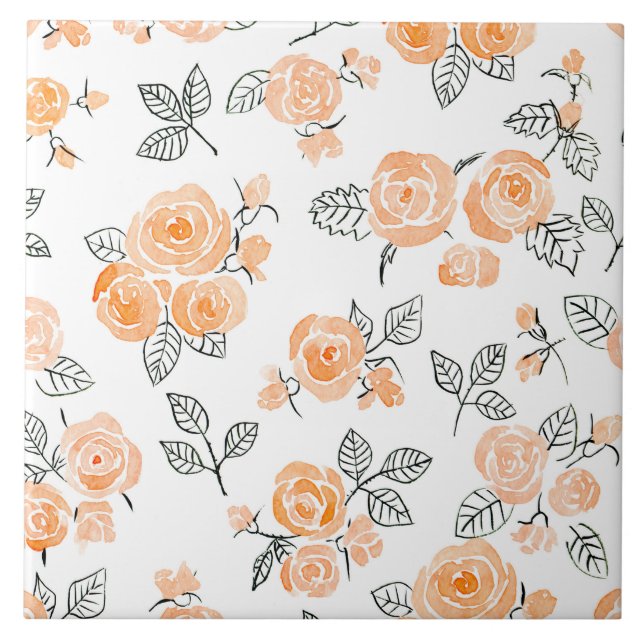 Peach watercolor roses pattern tile (Front)