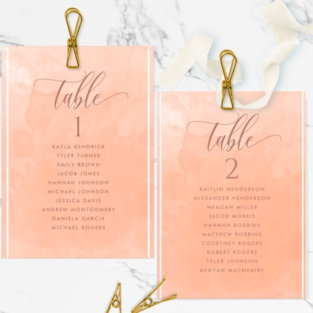 Peach Watercolor Seating Plan Card w/ Guest Names (Creator Uploaded)
