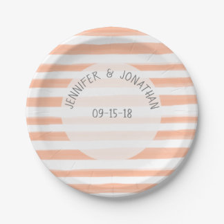 Peach Watercolor Stripes Southwest Wedding Paper Plate