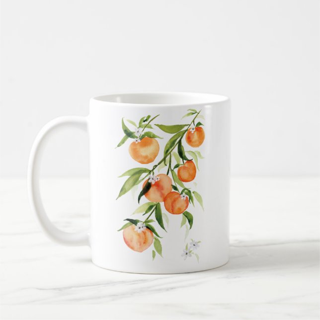 Peach watercolor summer fruit coffee mug (Left)