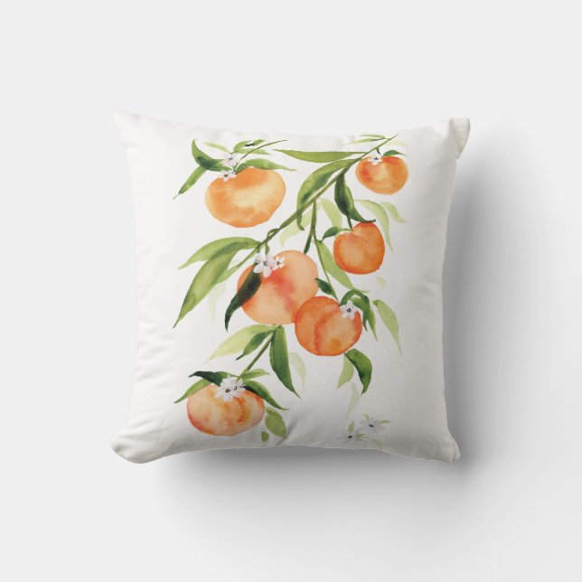 Peach watercolor summer fruit cushion (Front)