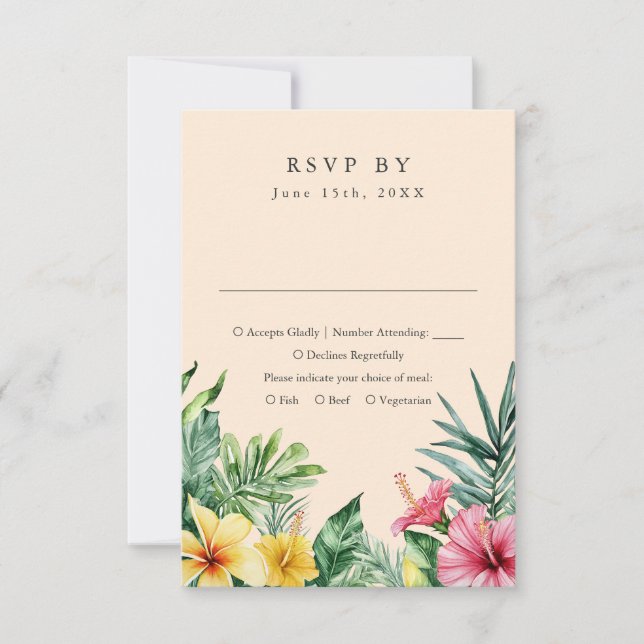 Peach Watercolor Tropical Floral Wedding RSVP (Front)