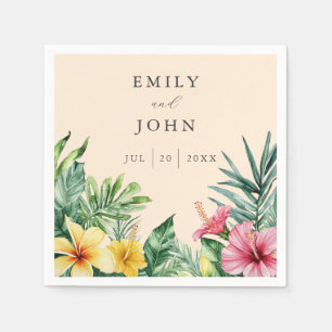 Peach Watercolor Tropical Flowers Wedding Napkin