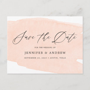 Peach Watercolor Wedding Save the Date Announcement Postcard