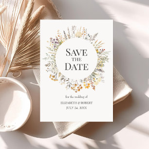 Peach Watercolor Wildflowers Save The Date Invitation