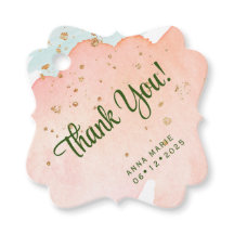 Peach Watercolor with Gold Sparkles Thank You