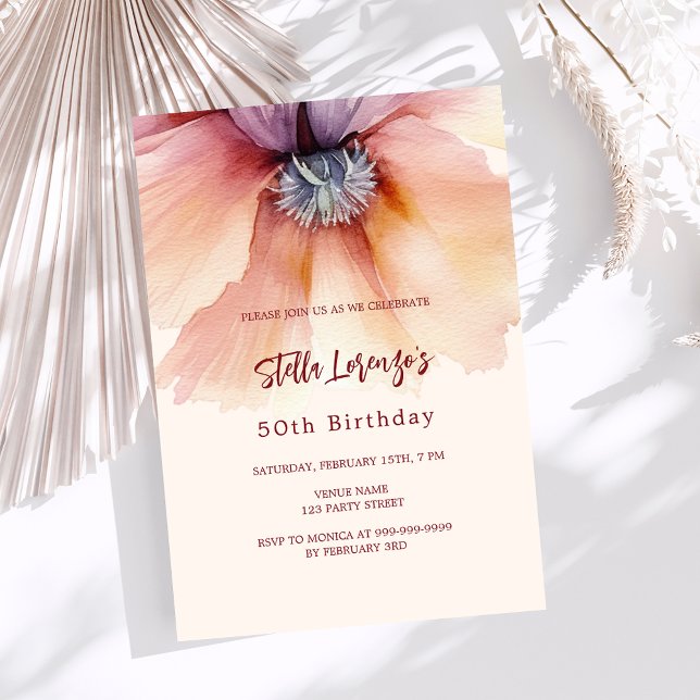 Peach watercolored floral birthday invitation (Creator Uploaded)