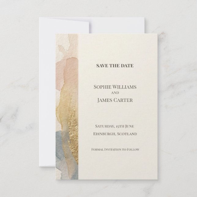Peach Watercolour Botanical Save The Date Card (Front)