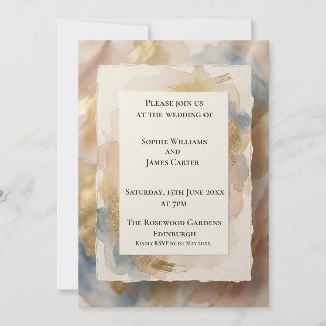 Peach Watercolour Botanical Wedding Invitation (Front)
