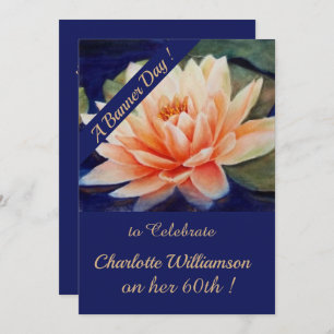 Peach Waterlily Watercolor Floral Birthday Invitation