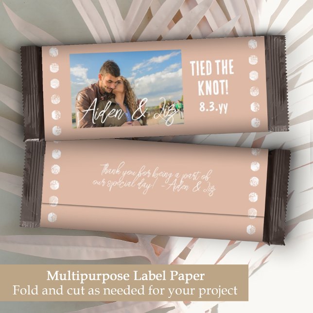 Peach Wedding Budget DIY Candy Bar Wrapper (clay dusty peach wedding candy chocolate bar wrapper label party favor personalized names photos)