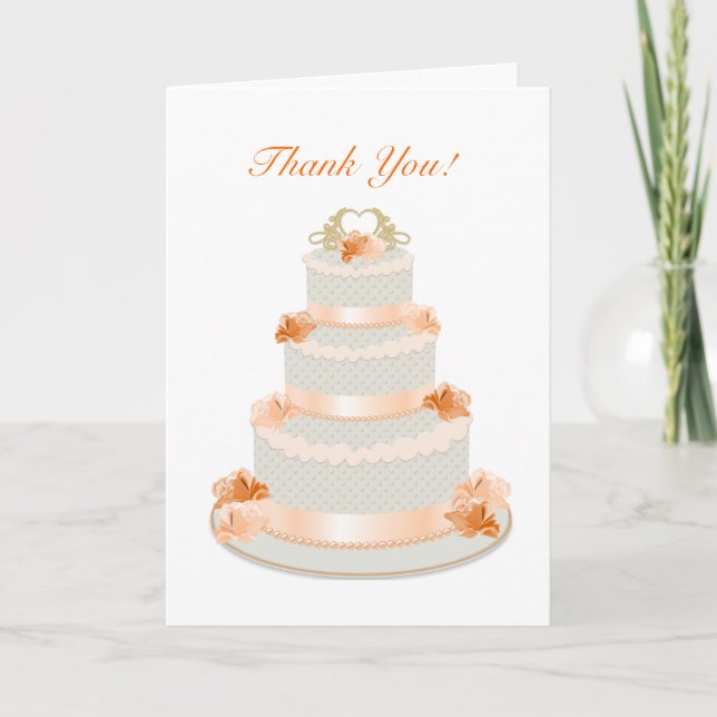 Peach Wedding Cake Thank You (Front)